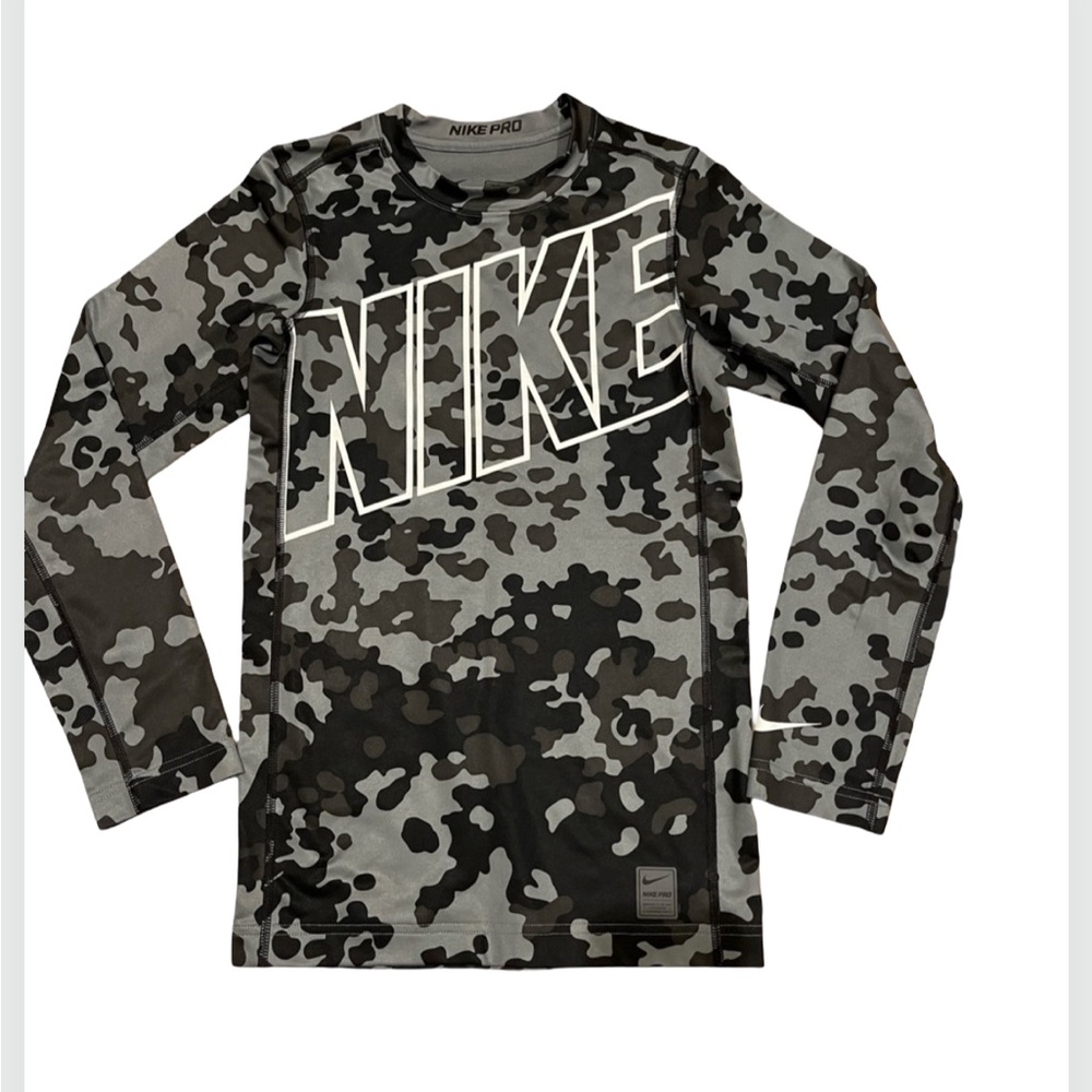 Nike Pro Dri-FIT Compression Boys Shirt Black Gray Camo Size XL